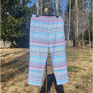 J. McLaughlin Blue Red Tribal Abstract Casual Stretch Pants